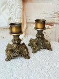 VINTAGE SET OF BRASS ROCOCO DETAILED CANDLESTICKS