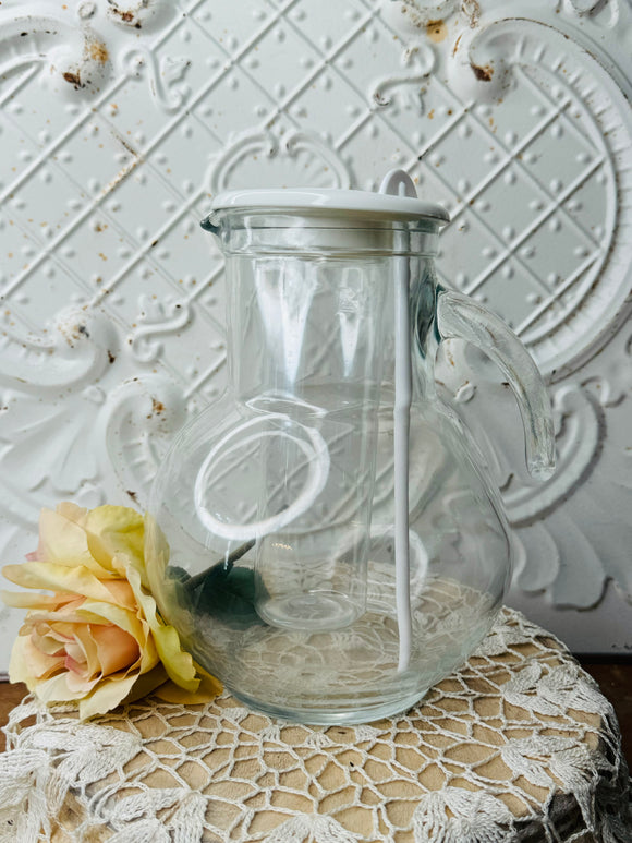 VINTAGE GLASS PITCHER WITH INFUSER AND STIRRER