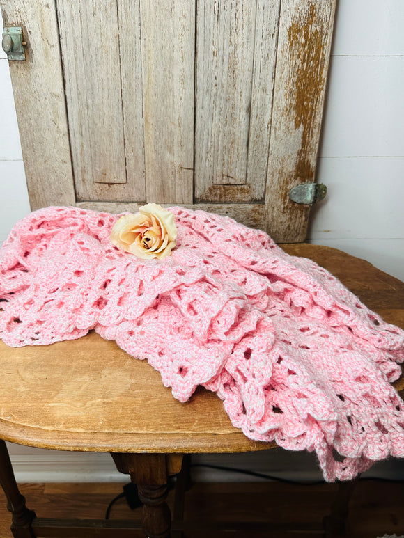 PINK KNITTED VINTAGE AFGHAN THROW
