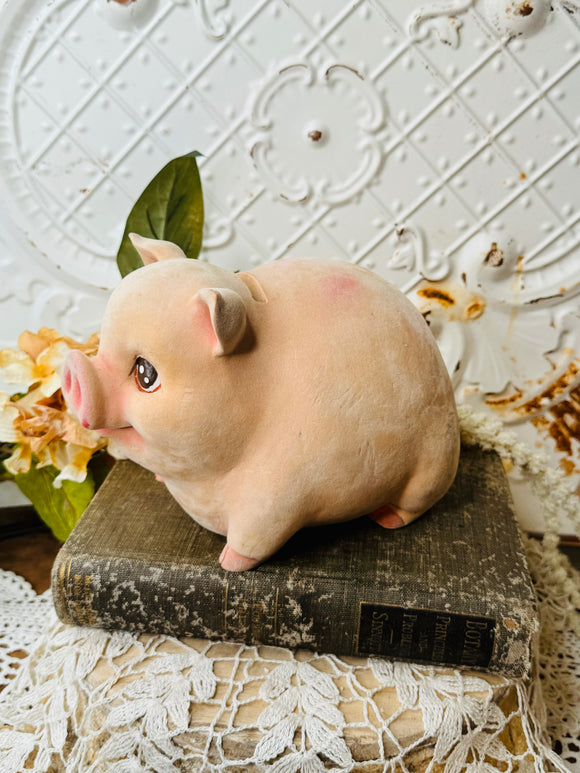 FLOCKED PIGGY BANK VINTAGE