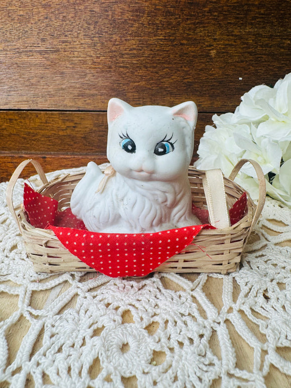 CUTE KITTY IN BASKET FIGURINE