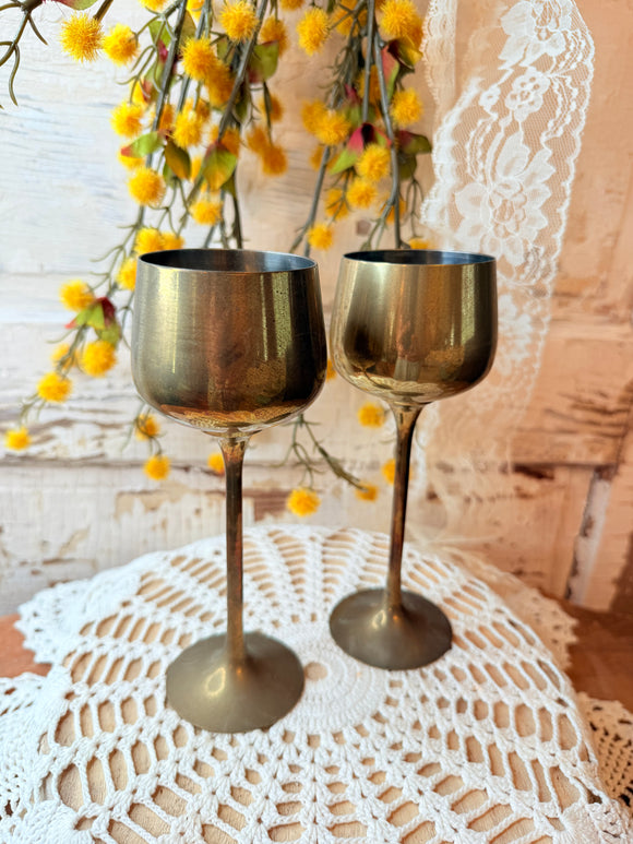 MID CENTURY SET OF BRASS GOBLETS