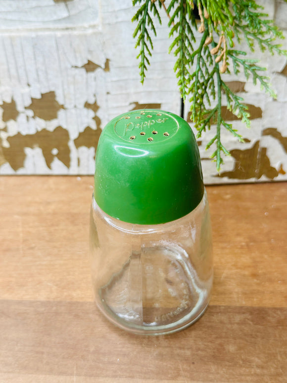 VINTAGE GREEN TOP GLASS SHAKER