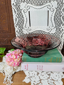 ORNATE CRANBERRY VINTAGE GLASS DETAILED BOWL