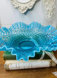 VINTAGE FENTON LARGE BLUE OPALESCENT HOBNAIL BOWL