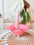 VINTAGE FENTON PINK ROSALENE THREADED PATTERN FOOTED BASKET