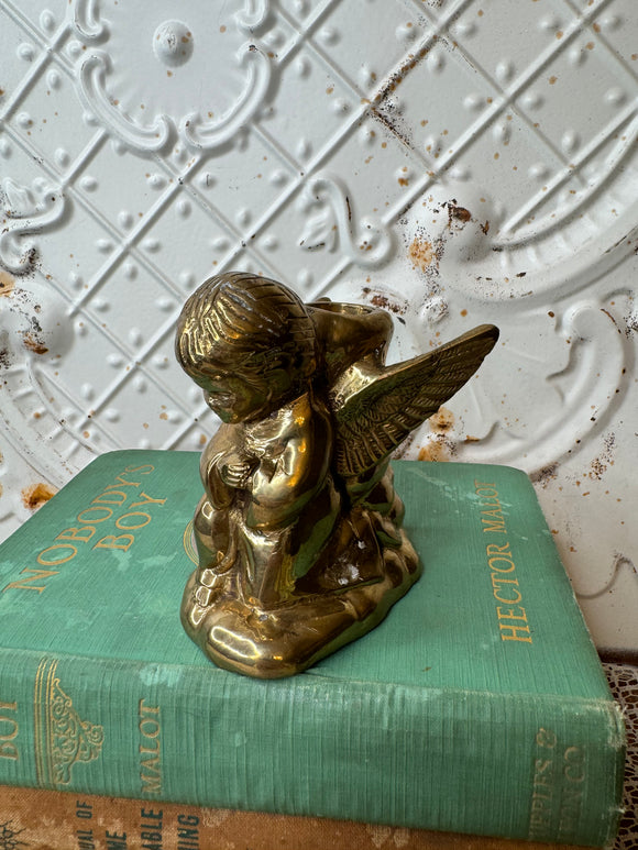 BRASS VINTAGE ANGEL CANDLESTICK HOLDER