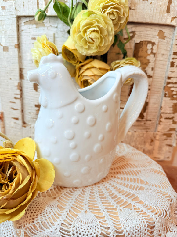 VINTAGE WHITE CERAMIC ROOSTER PITCHER