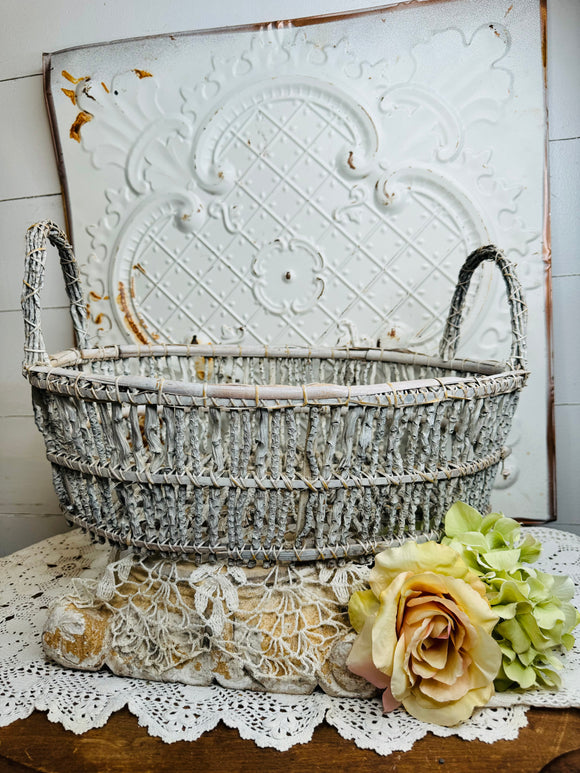 LARGE ORNATE WHITE TWIG BASKET