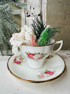 ANTIQUE TEACUP AND SAUCER VIGNETTE SET - ROSE