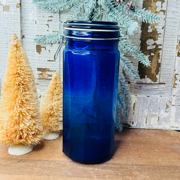 LARGE COBALT BLUE VINTAGE CANISTER