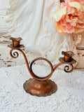 VINTAGE COPPER MADE IN USA GEORGIAN DOUBLE CANDLE HOLDER SCROLLY