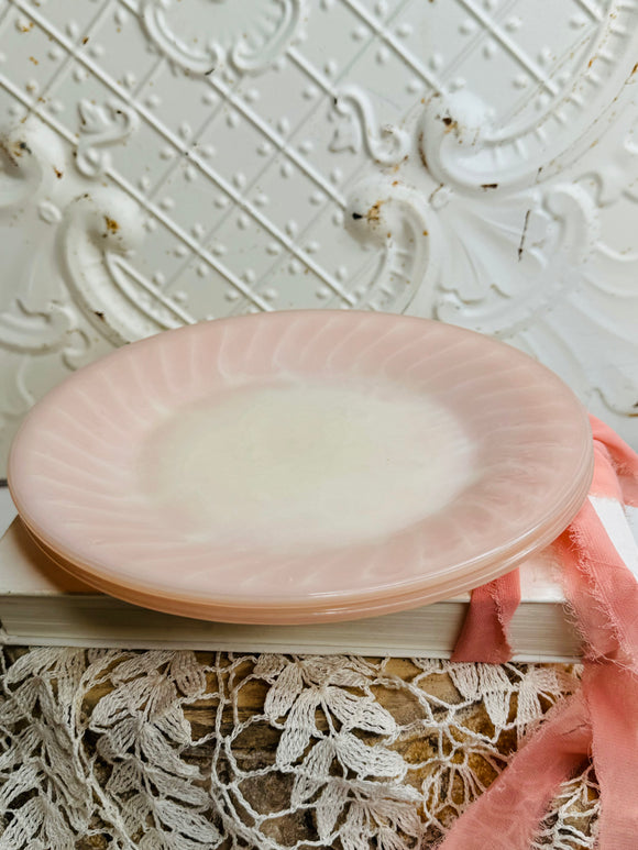 SET OF 2 LARGE PINK SWIRL MILK GLASS FIRE KING PLATES - 3 SETS AVAILABLE