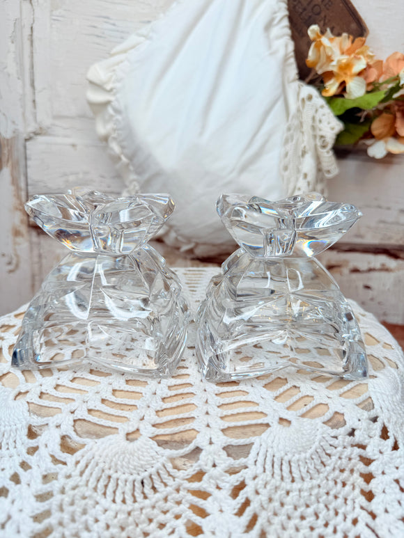 VINTAGE LEAD CRYSTAL TAPER CANDLE HOLDER SET