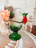 VINTAGE GREEN MURANO STYLE TWO TONE GLASS FLORAL RARE BASKET