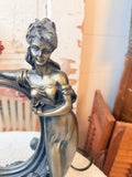 VINTAGE BRONZED ART NOUVEAU LADY LAMP