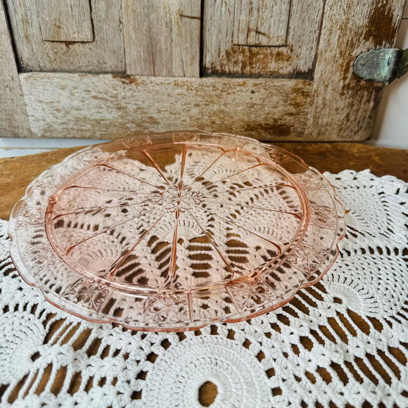 ORNATE PINK GLASS VINTAGE TRAY