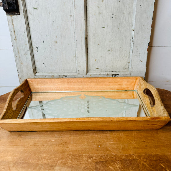 VINTAGE MIRROR ETCHED WOODEN TRAY