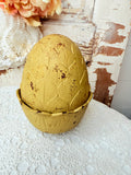 VINTAGE CAST IRON YELLOW EGG DECOR JAR