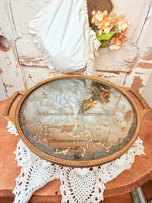 VINTAGE LAZY SUSAN MIRROR TRAY