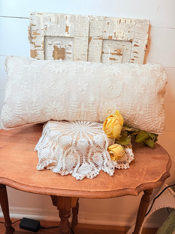 FRENCH CREWEL AND DOWN BONSOIR BOLSTER LUMBAR PILLOW - 2 AVAILABLE