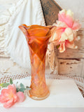 VINTAGE ROSE GLASS DETAILED DIAMOND CUT BUD VASE