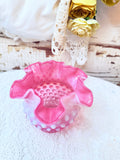 VINTAGE PINK FENTON HOBNAIL RUFFLE VASE