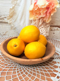 SET OF FAUX LEMONS IN HAND WOOD CARVED BOWL
