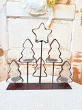 VINTAGE IRON CHRISTMAS TREE COOKIE CUTTER TEA LIGHT CANDLE HOLDER DISPLAY