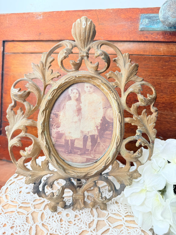ANTIQUE 1920S BRASS OVAL RARE ROCOCO VICTORIAN FRAME