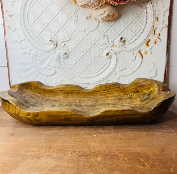 LARGE DECORATIVE WOOD DOUGH BOWL