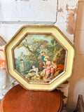 VINTAGE OCTAGONAL BISCUIT TIN WITH ARTWORK
