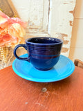 VINTAGE FIESTA WARE BLUE TEACUP AND SAUCER SET