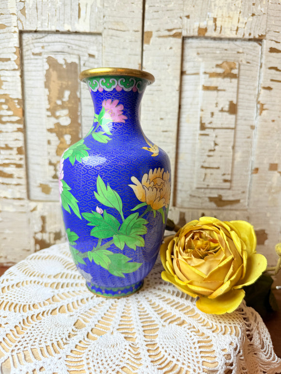 VINTAGE CHINESE CLOISSONE BLUE VASE