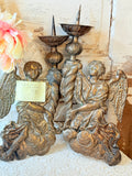 ANTIQUE 1700S PAIR OF CATHEDRAL ANGEL CANDLE HOLDERS