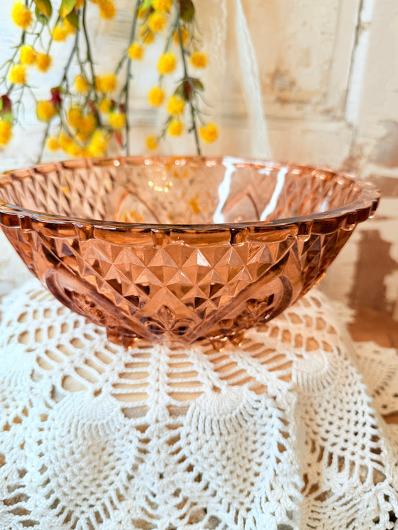 VINTAGE PINK DIAMOND AND FLEUR DE LIS BOWL - 2 AVAILABLE