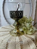 VINTAGE LARGE OIL LAMP WITH GOLD BASE AND FILIGREE