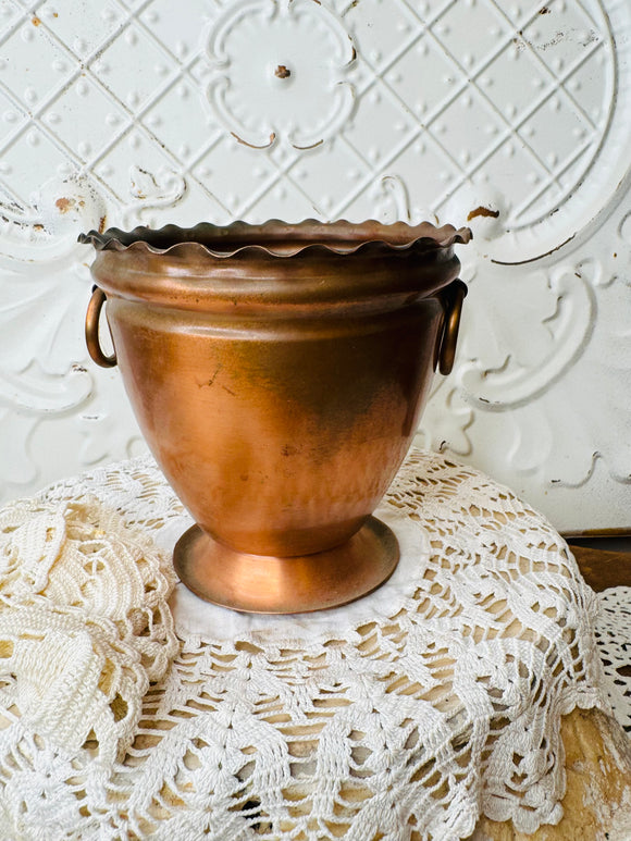 ANTIQUE SCALLOPED COPPER JAR