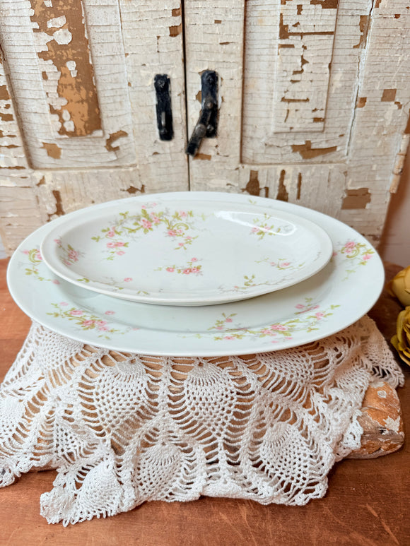 SET OF 2 LIMOGES FRANCE HAVILAND PINK AND GREEN PLATTERS