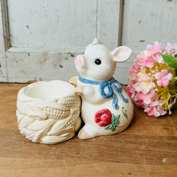 FLORAL VINTAGE PIGGY PLANTER JAR
