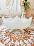 VINTAGE MILK GLASS ORNATE SAWTOOTH DISH BOWL
