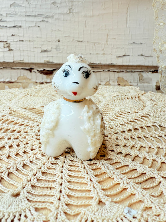 Vintage retro hand, painted poodle statue, ornate unique ￼
