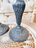 ANTIQUE BAROQUE SET OF SILVER CANDLESTICKS WITH PRISMS
