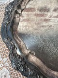 ORNATE FLORAL ETCHED SILVER TRAY ON FEET