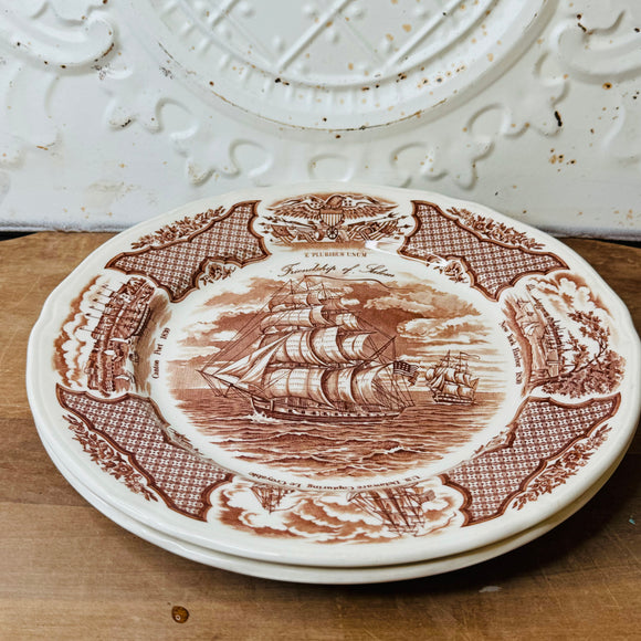 SET OF 2 MEAKIN IRONSTONE BROWN TRANSFERWARE PLATES - 3 SETS AVAILABLE