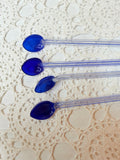 SET OF 4 VINTAGE MID CENTURY ITALY COBALT BLUE GLASS SWIZZLE TOP BAR STIRRERS