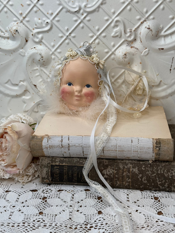 VICTORIAN HANDMADE VINTAGE DOLL HEAD ORNATE ORNAMENT - “SUZANNE”