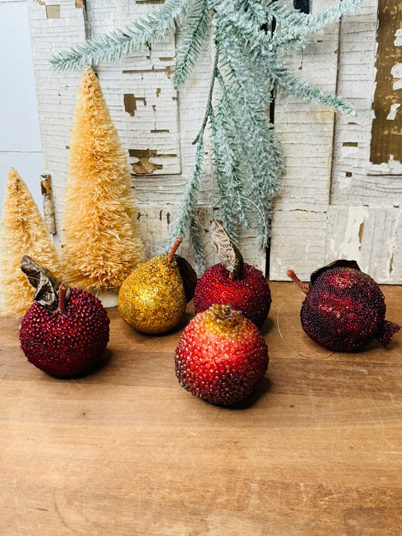 SET OF 5 BEADED SUGARED VINTAGE FRUIT DECOR