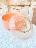 VINTAGE PINK AND FLORAL MID CENTURY PLASTIC POWDER JAR