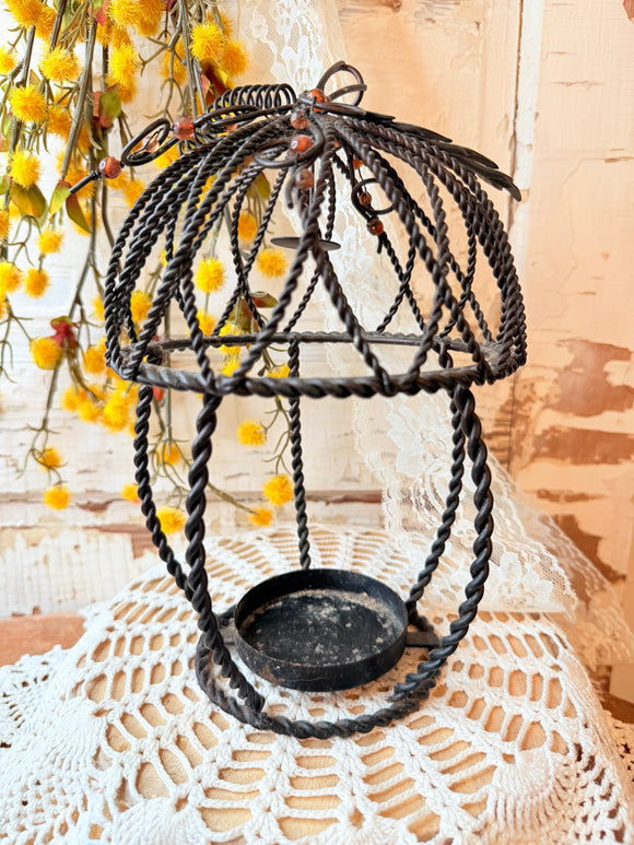 VINTAGE IRON ACORN CANDLE HOLDER DECOR
